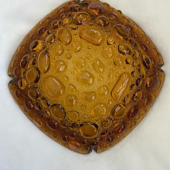 Vintage Blenko Libbey mcm honey amber bubble glass ashtray 8.5” trinket tray - Picture 2 of 4